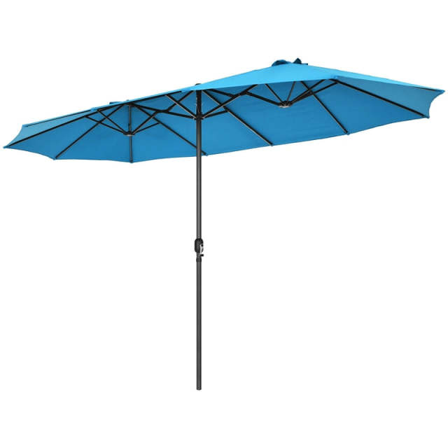 15FT Double-Sided Patio Umbrella with Crank & Air Vents, 12-Rib Steel Market Outdoor Umbrella for Poolside, Garden, Backyard