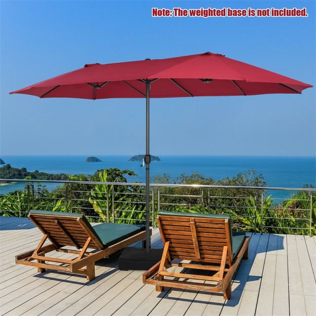 15FT Double-Sided Patio Umbrella with Crank & Air Vents, 12-Rib Steel Market Outdoor Umbrella for Poolside, Garden, Backyard