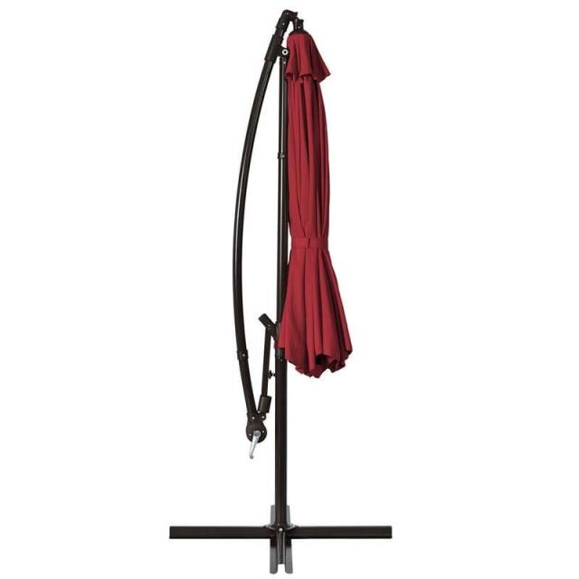 10FT Cantilever Umbrella Offset Hanging Patio Umbrella 8 Steel Ribs Outdoor Market Umbrella with Cross Base, Crank & Tilt Adjustment