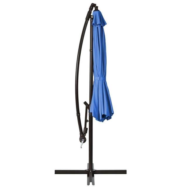 10FT Cantilever Umbrella Offset Hanging Patio Umbrella 8 Steel Ribs Outdoor Market Umbrella with Cross Base, Crank & Tilt Adjustment
