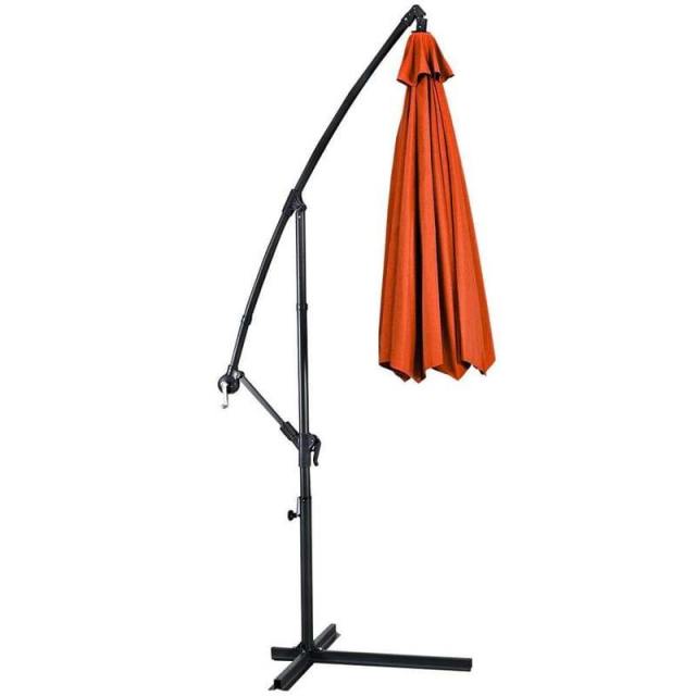10FT Cantilever Umbrella Offset Hanging Patio Umbrella 8 Steel Ribs Outdoor Market Umbrella with Cross Base, Crank & Tilt Adjustment