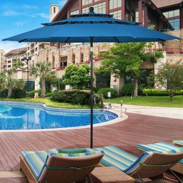 10ft 3 Tier Patio Market Umbrella with Double Vented & Easy Tilt Adjustment