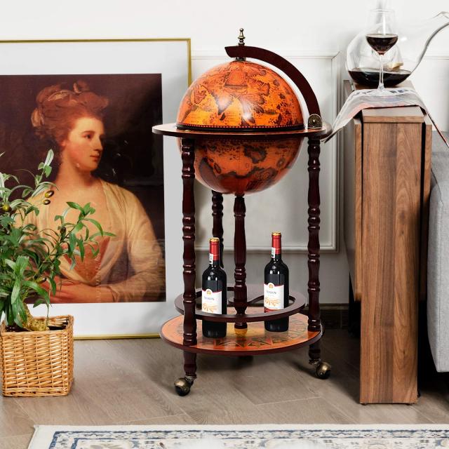 Italian Replica Bar Cart with Wheels and Liquor Bottle Shelf