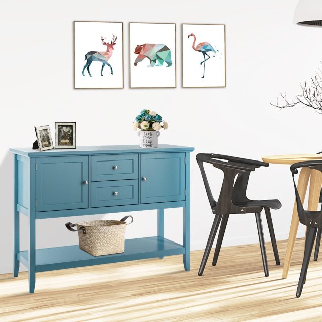 Buffet Sideboard with 2 Wood Storage Drawers & Open Shelf