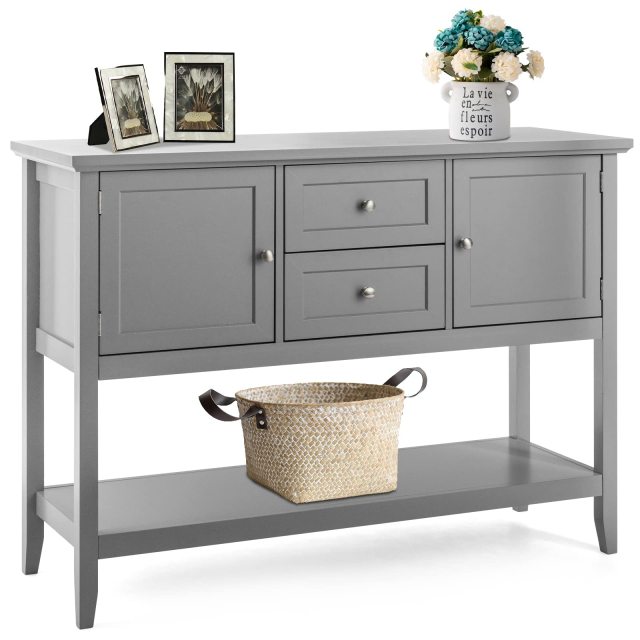 Buffet Sideboard with 2 Wood Storage Drawers & Open Shelf