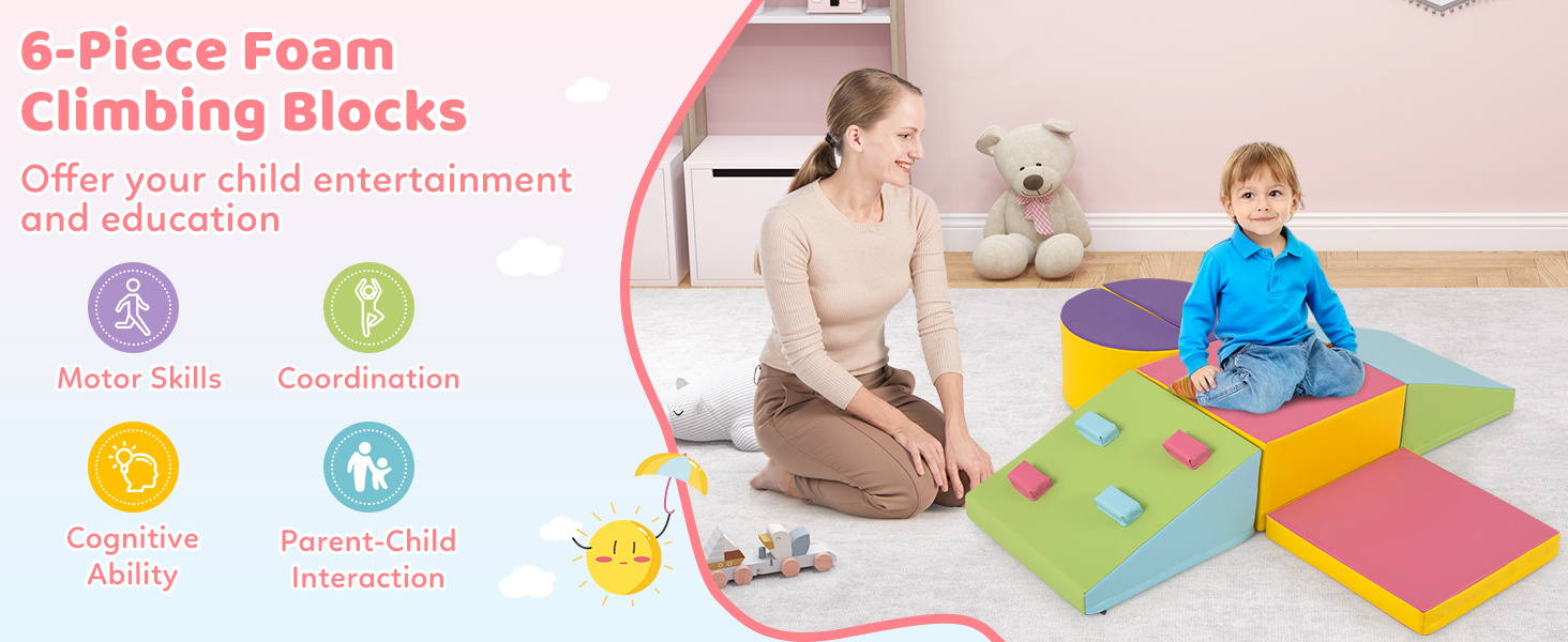 6 Piece Foam Climbing Toys for Toddlers with PU Leather Cover