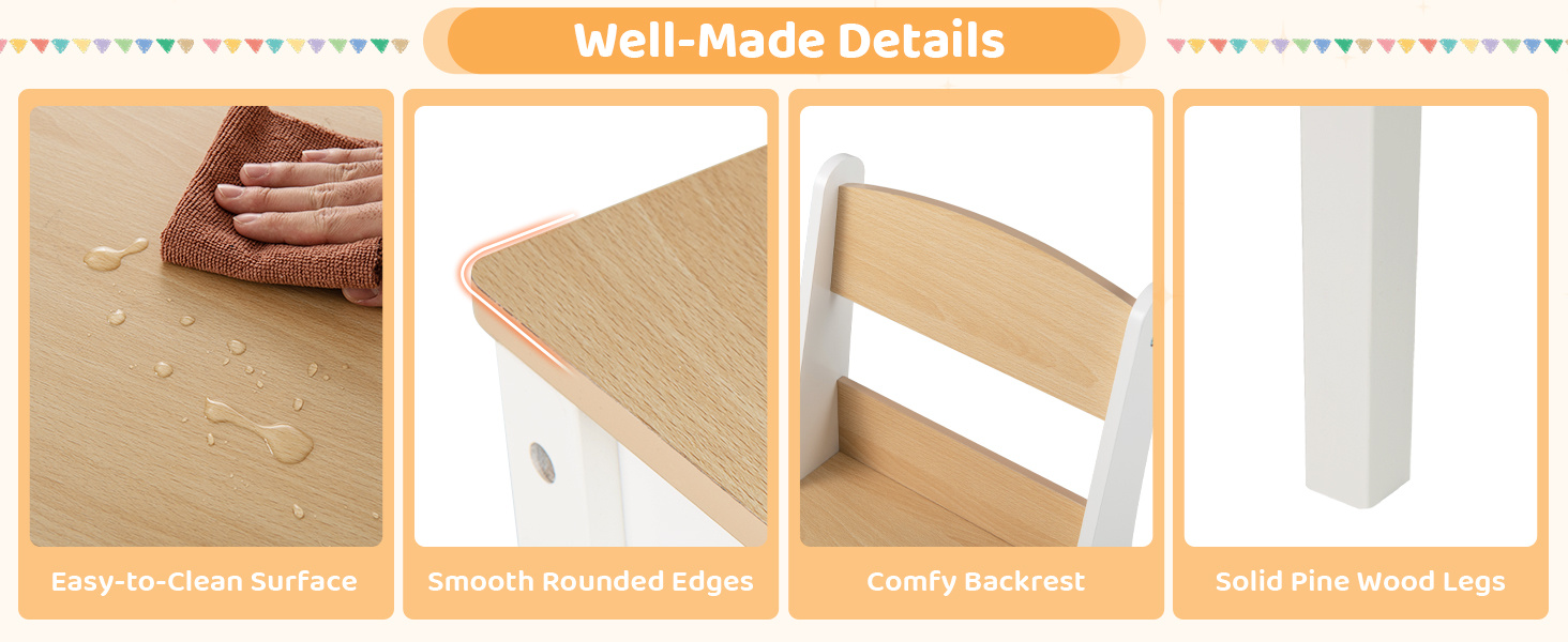 Kids Art Craft Table and Chairs Set with Paper Roll Flip-up Tabletop
