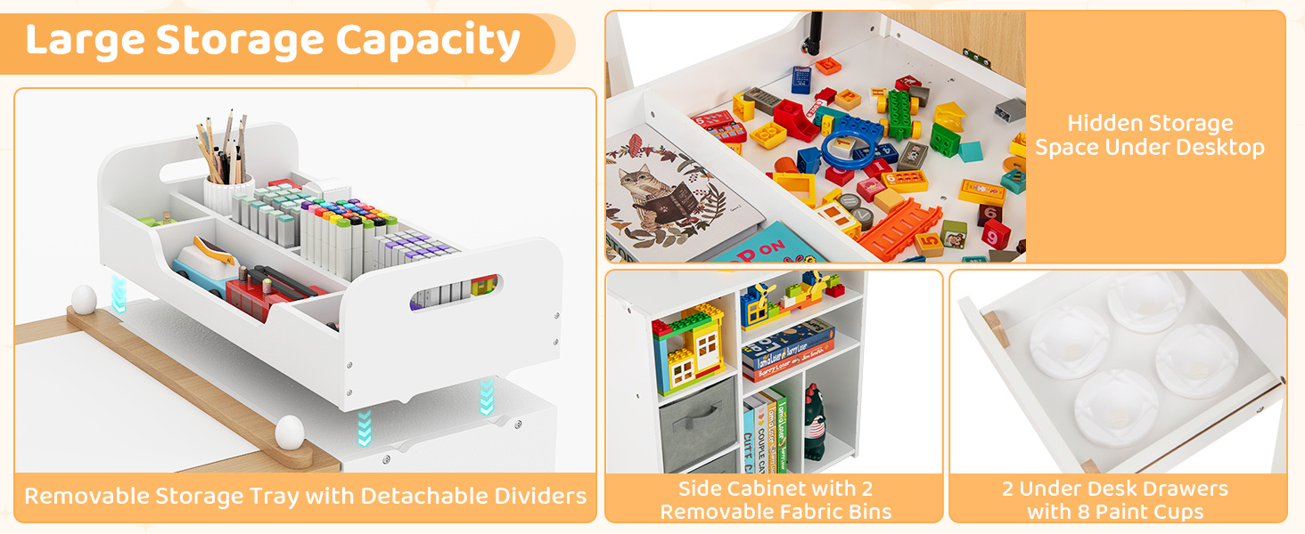 Kids Art Craft Table and Chairs Set with Paper Roll Flip-up Tabletop
