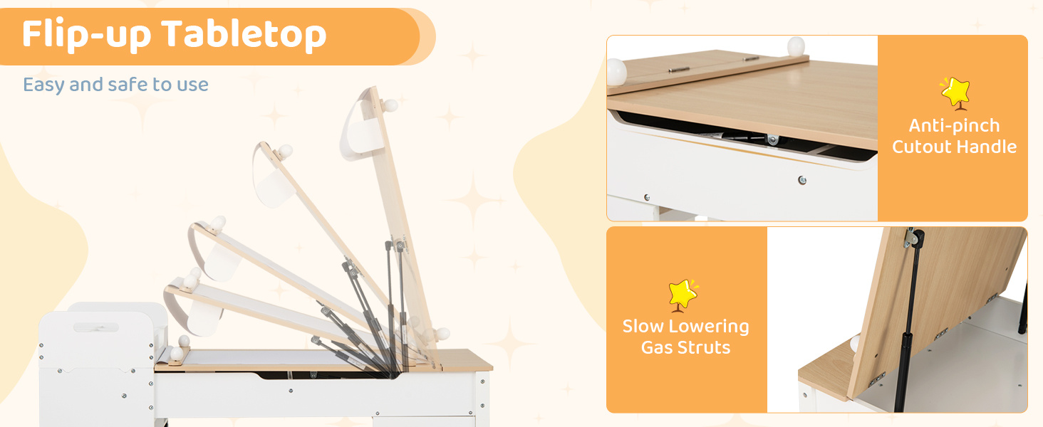 Kids Art Craft Table and Chairs Set with Paper Roll Flip-up Tabletop