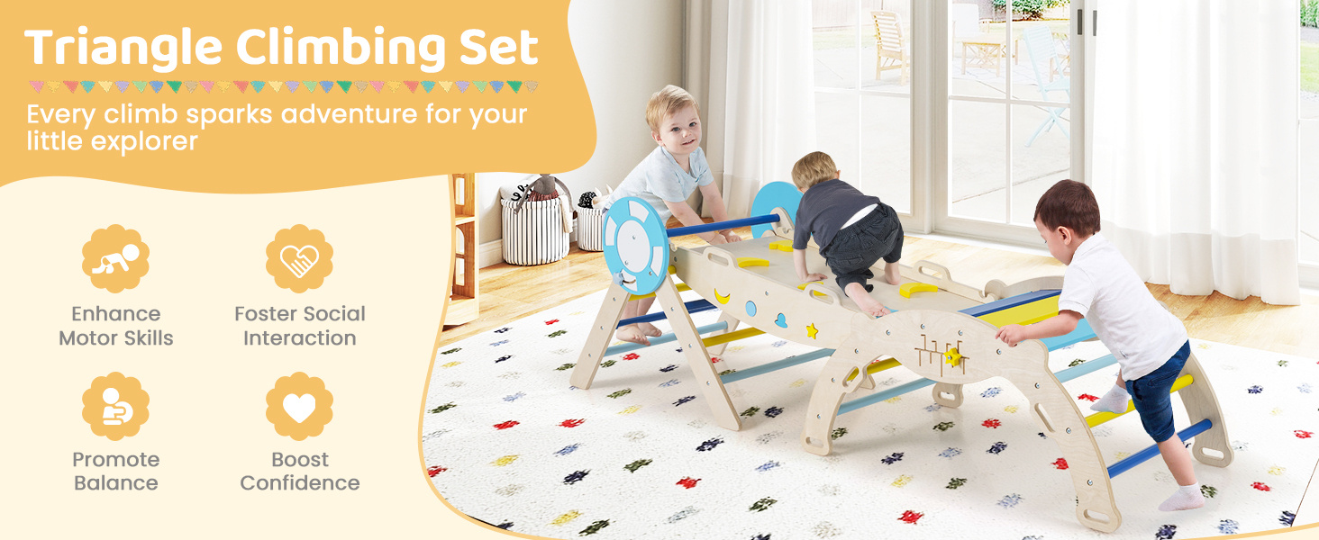7-in-1 Colorful Montessori Climber Set Toddler Nautical Themed Climbing Set