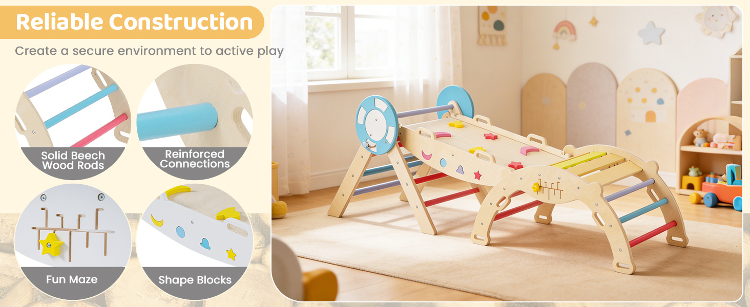 7-in-1 Colorful Montessori Climber Set Toddler Nautical Themed Climbing Set