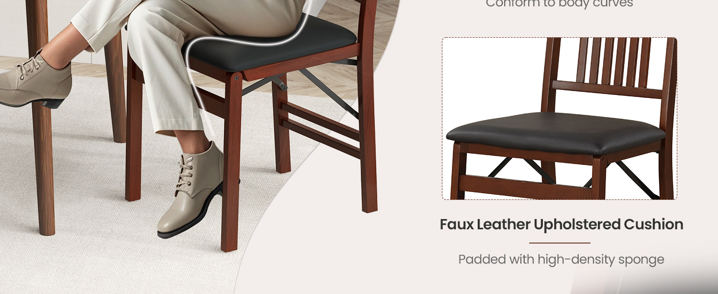 Folding Dining Chairs Set of 2 Upholstered Kitchen Chairs with Padded Seat