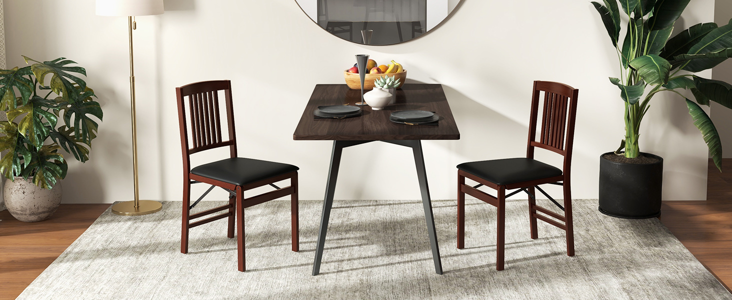 Folding Dining Chairs Set of 2 Upholstered Kitchen Chairs with Padded Seat