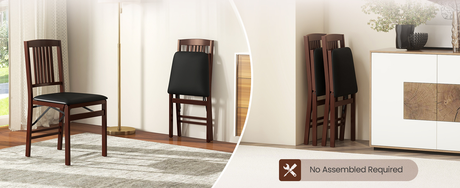 Folding Dining Chairs Set of 2 Upholstered Kitchen Chairs with Padded Seat