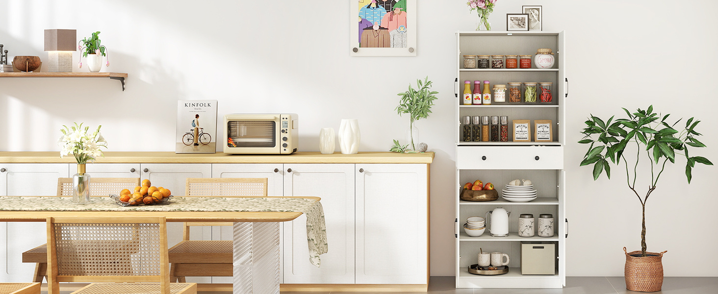 183cm Tall Kitchen Pantry with 4 Barn Doors and 3 Adjustable Shelves