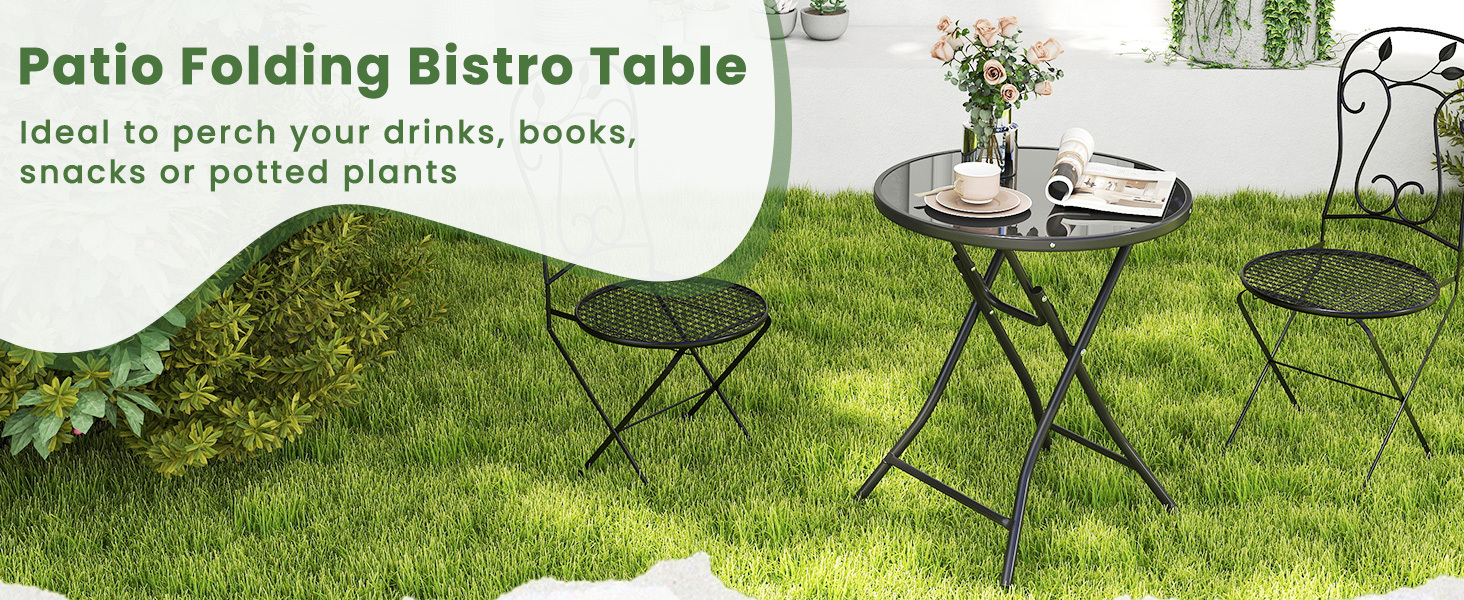 Round Bistro Table with Tempered Glass Tabletop