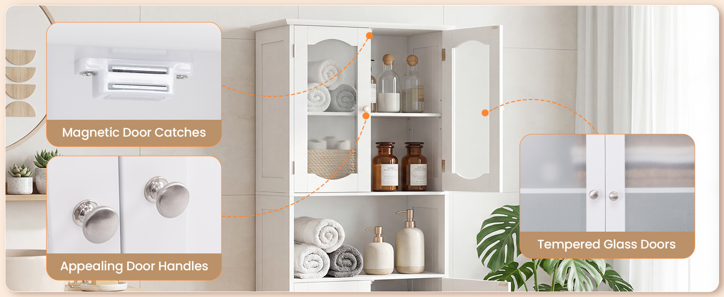  Tempered Glass Door Pantry Cabinet with 3-Position Adjustable Shelves