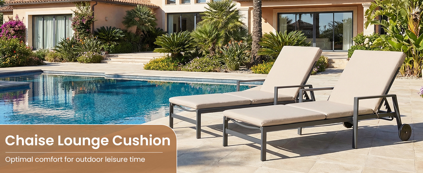 Folding Outdoor Chaise Lounge Cushion Patio Furniture Pad with Straps