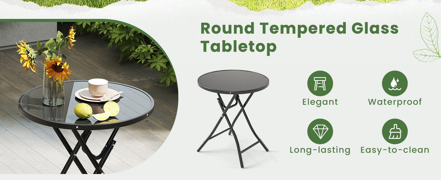 Round Bistro Table with Tempered Glass Tabletop