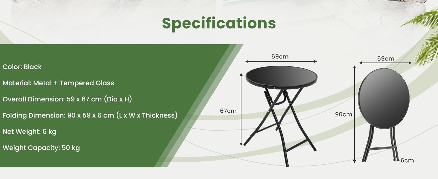 Round Bistro Table with Tempered Glass Tabletop