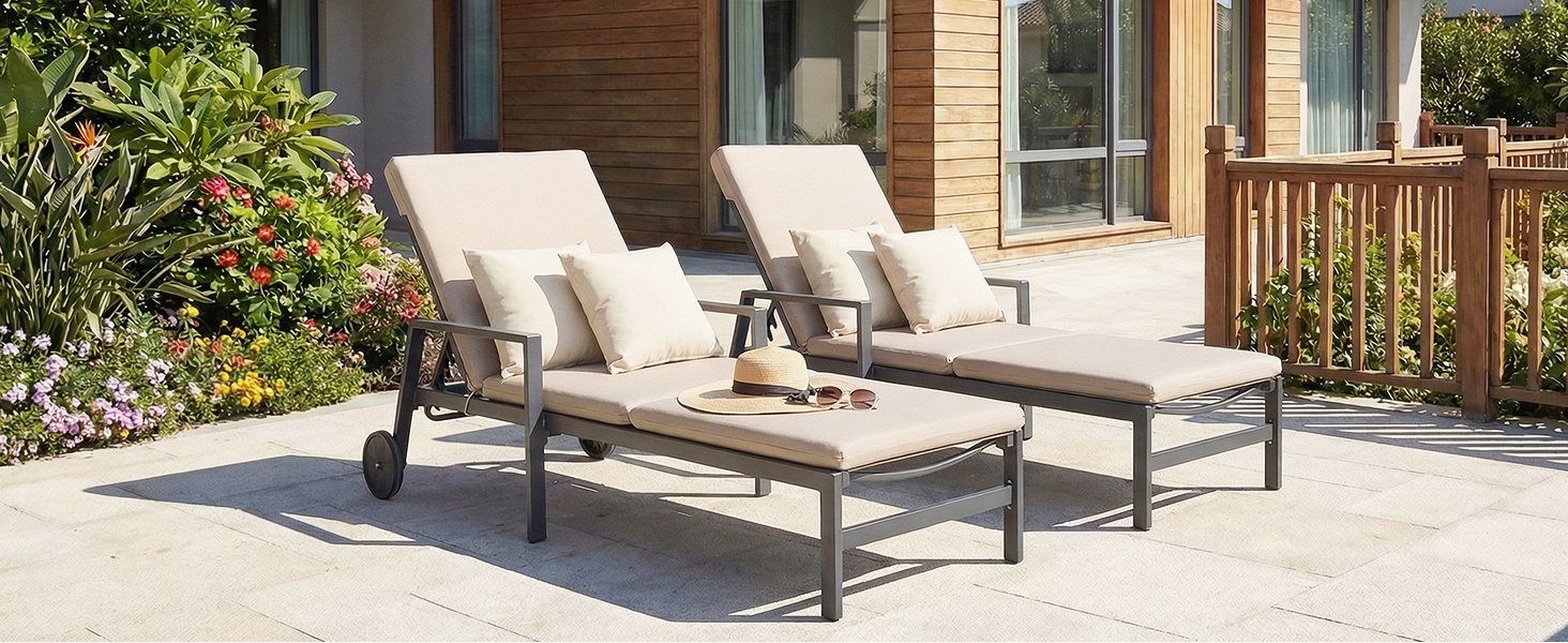 Folding Outdoor Chaise Lounge Cushion Patio Furniture Pad with Straps