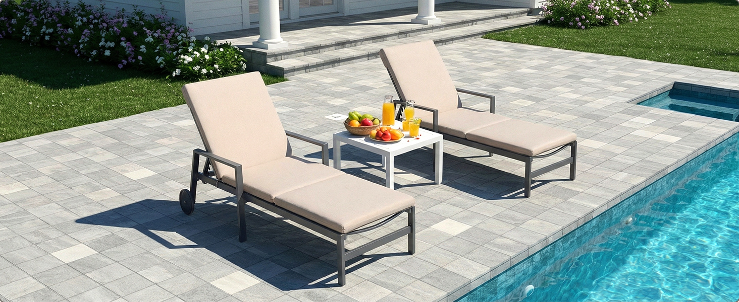 Folding Outdoor Chaise Lounge Cushion Patio Furniture Pad with Straps