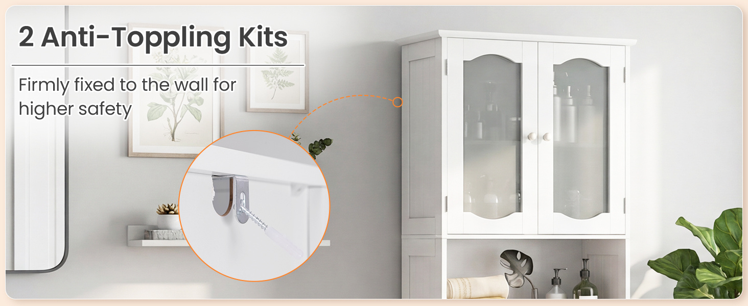  Tempered Glass Door Pantry Cabinet with 3-Position Adjustable Shelves