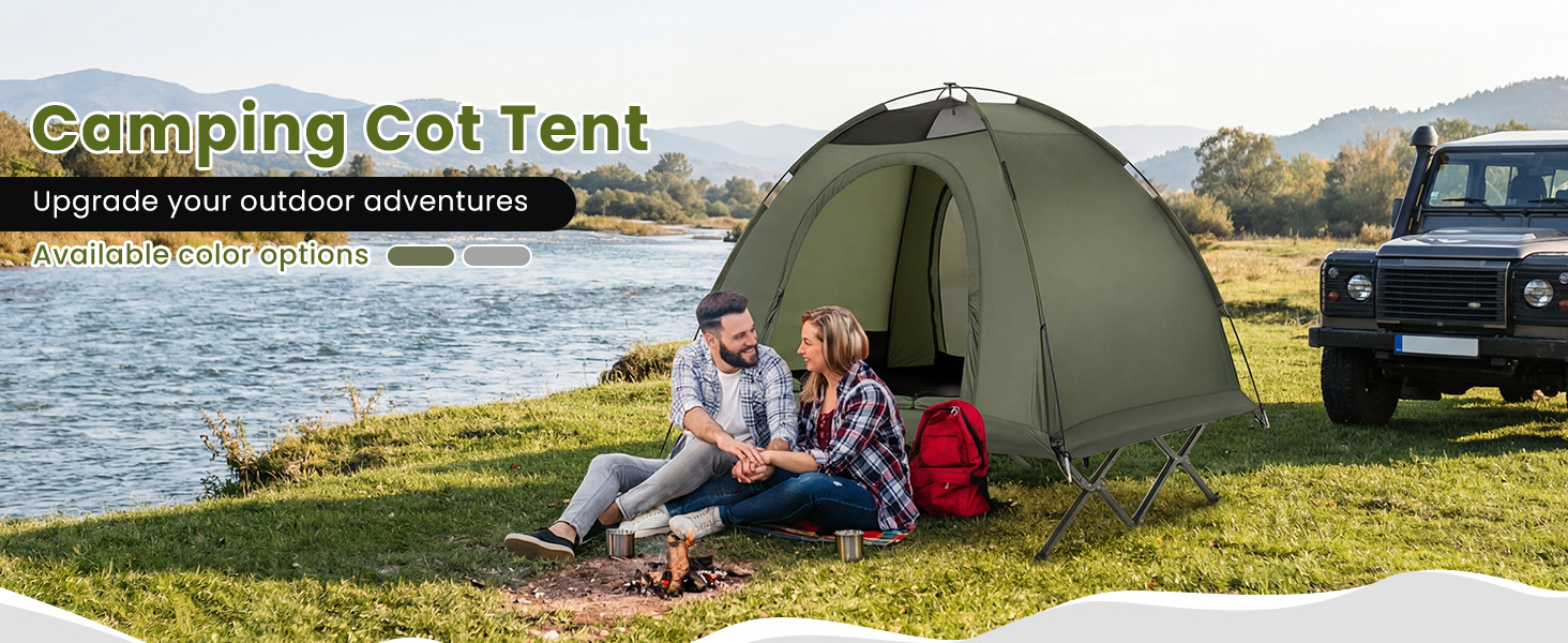 2-Person Camping Cot Tent Foldable Off-Ground Camping Combo for Adults