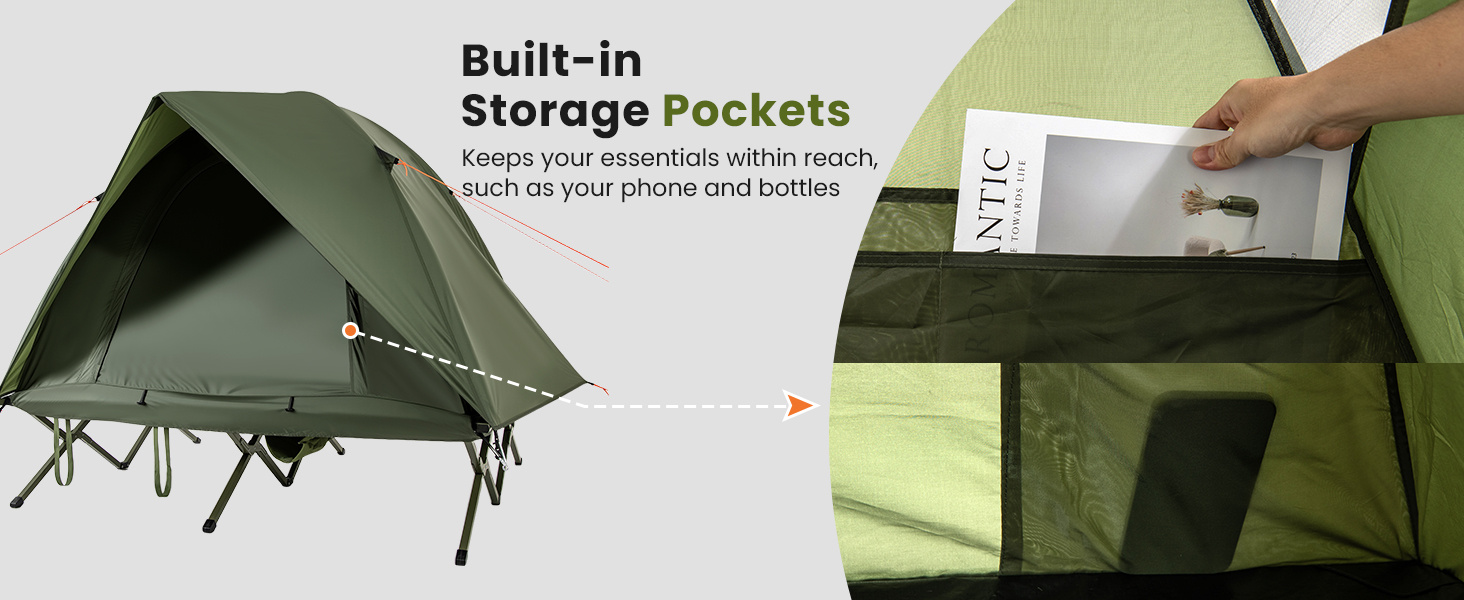 2-Person Camping Cot Tent Foldable Off-Ground Camping Combo for Adults