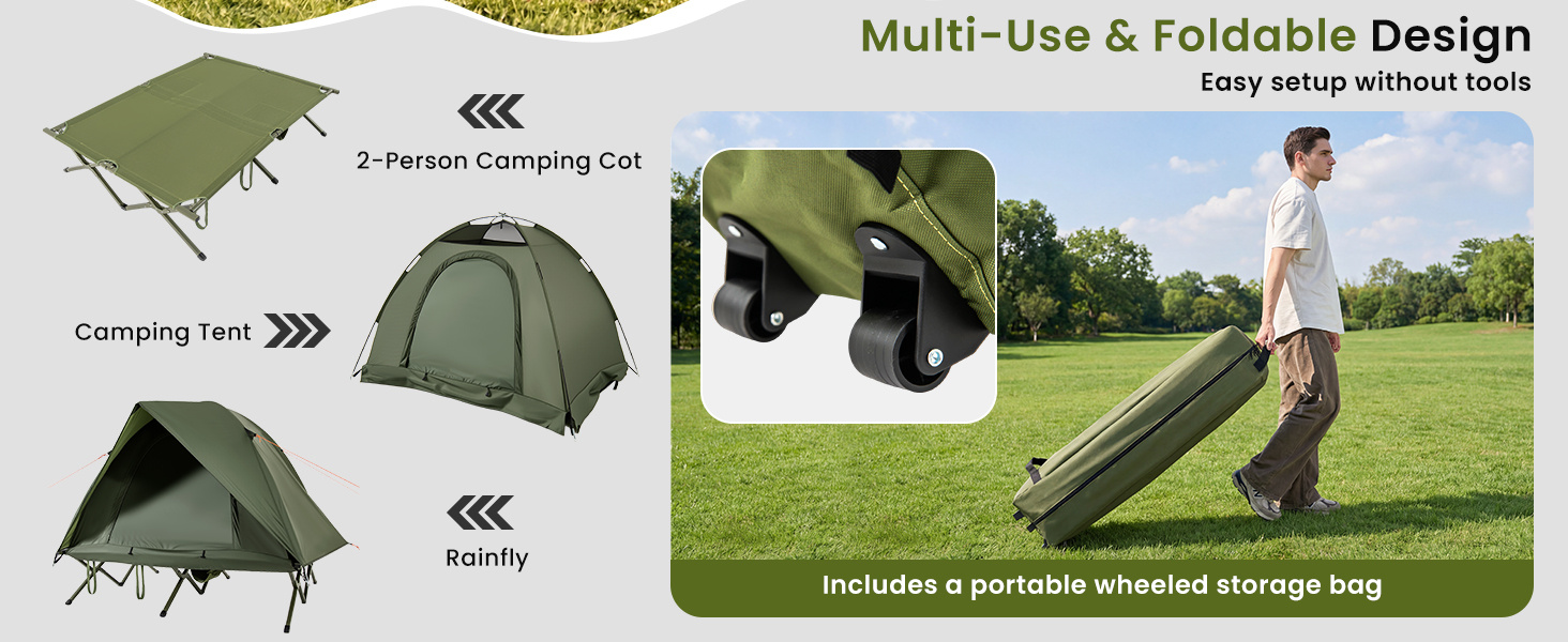 2-Person Camping Cot Tent Foldable Off-Ground Camping Combo for Adults