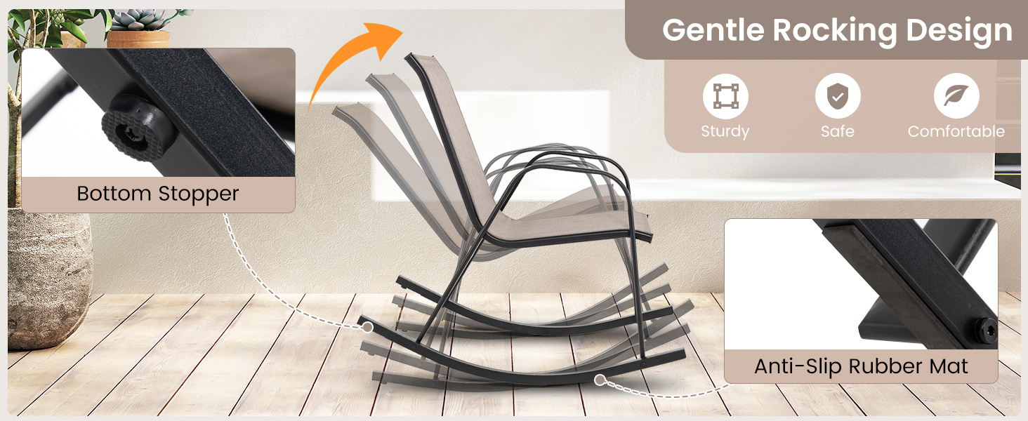 Patio Rocking Chair Set of 2 with Breathable Fabric Seat