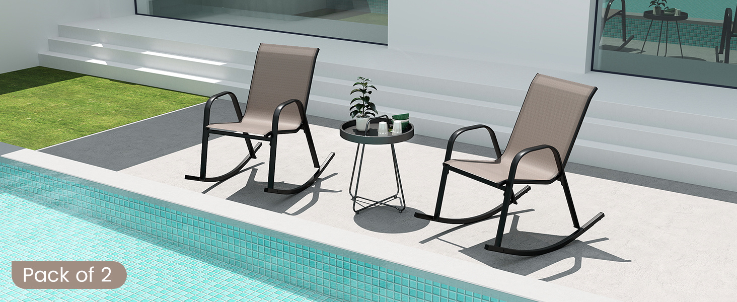 Patio Rocking Chair Set of 2 with Breathable Fabric Seat