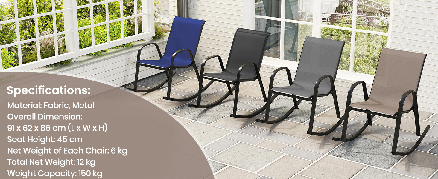 Patio Rocking Chair Set of 2 with Breathable Fabric Seat