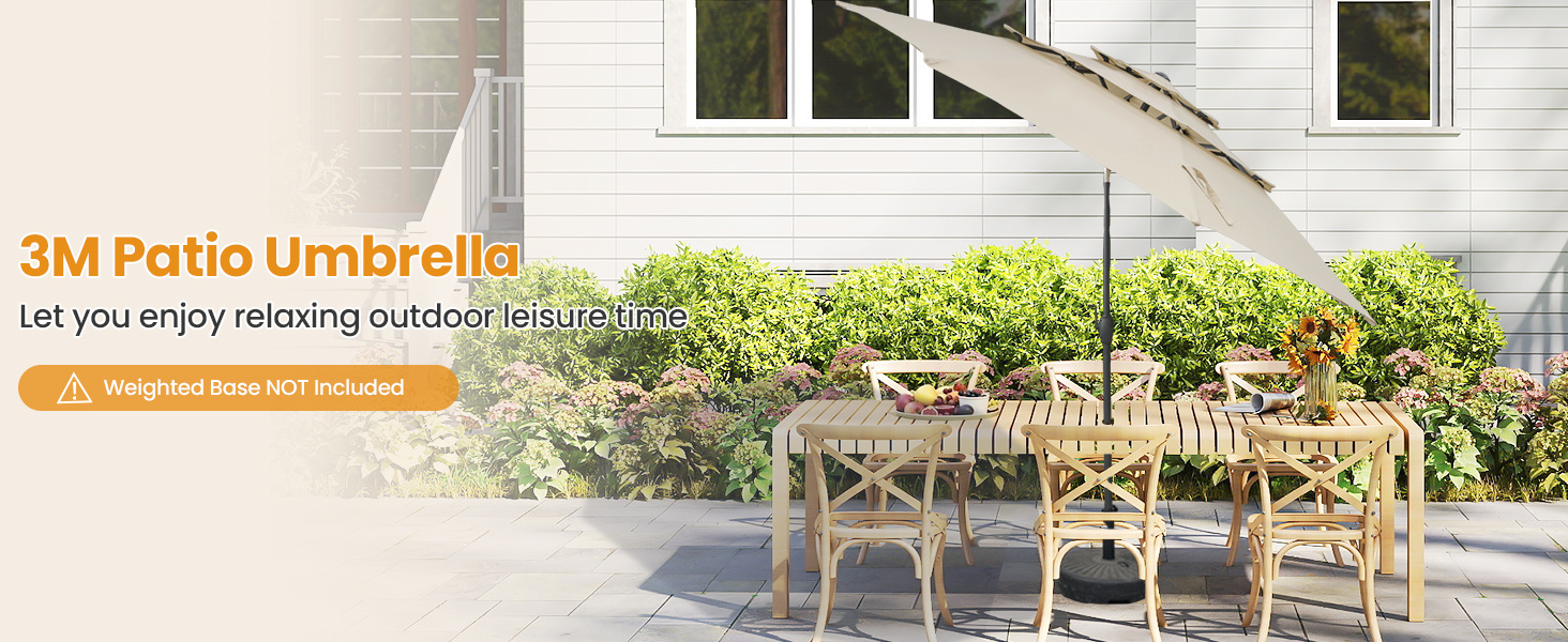 295 cm 3-tier Vented Patio Large Market Table Umbrella with Push Button Tilt