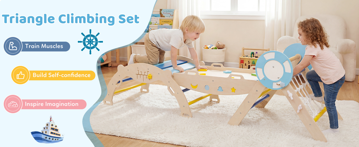8-in-1 Wooden Triangle Set Foldable Montessori Climbing Toys