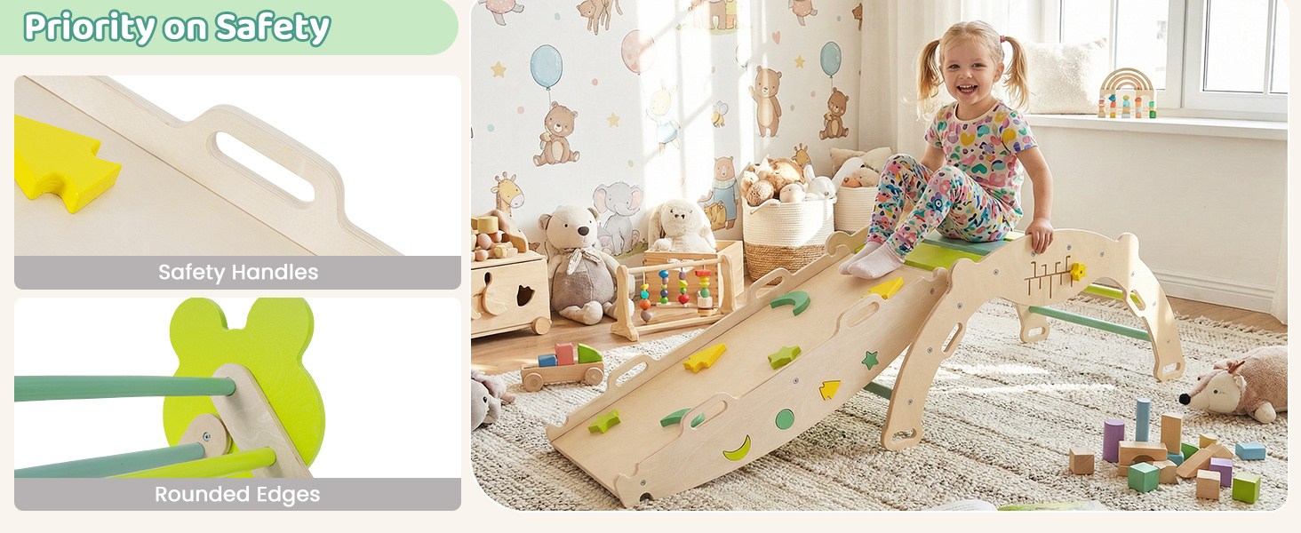 7-in-1 Triangle Set for Kids Frog Climbing Frame with Ramp and Foldable Triangle