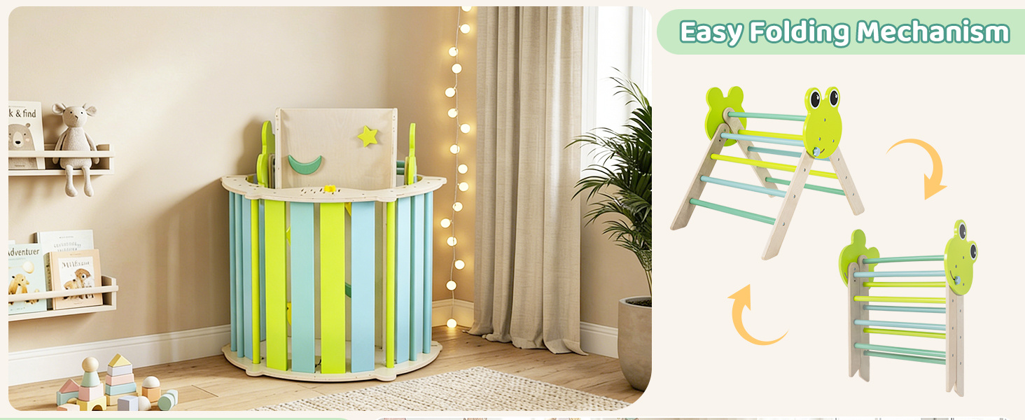 7-in-1 Triangle Set for Kids Frog Climbing Frame with Ramp and Foldable Triangle