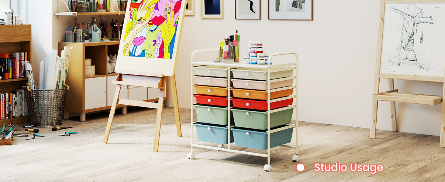 12 Drawers Rolling Storage Cart with 4 Wheels and Brakes