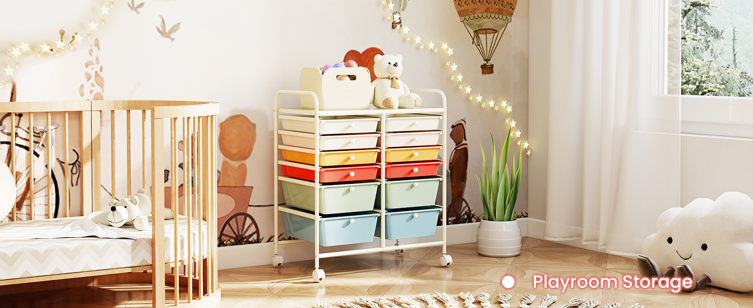 12 Drawers Rolling Storage Cart with 4 Wheels and Brakes