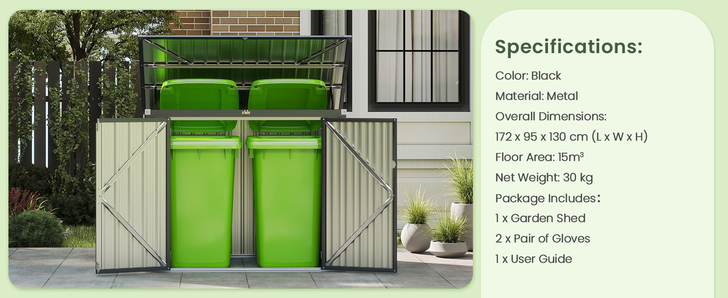 Outdoor Trash Can Storage Shed with Double Openings
