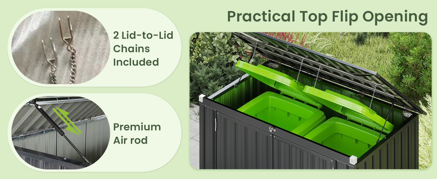 Outdoor Trash Can Storage Shed with Double Openings