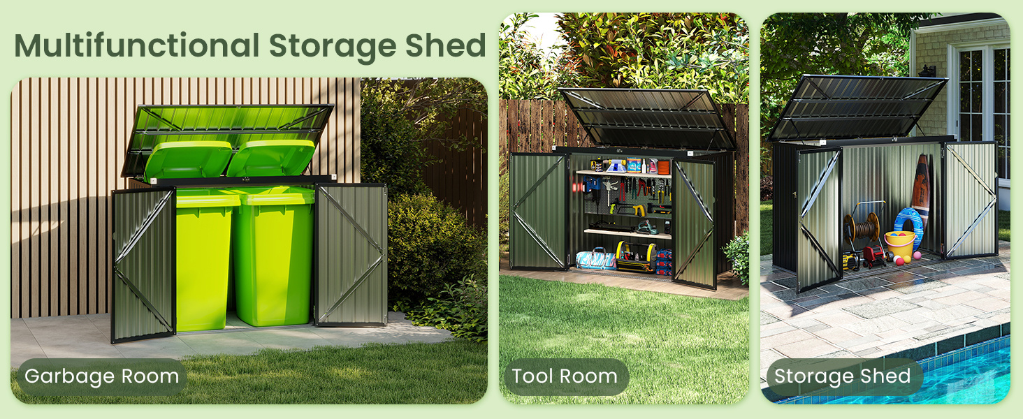 Outdoor Trash Can Storage Shed with Double Openings