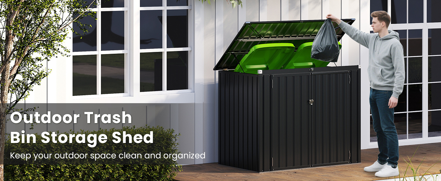 Outdoor Trash Can Storage Shed with Double Openings