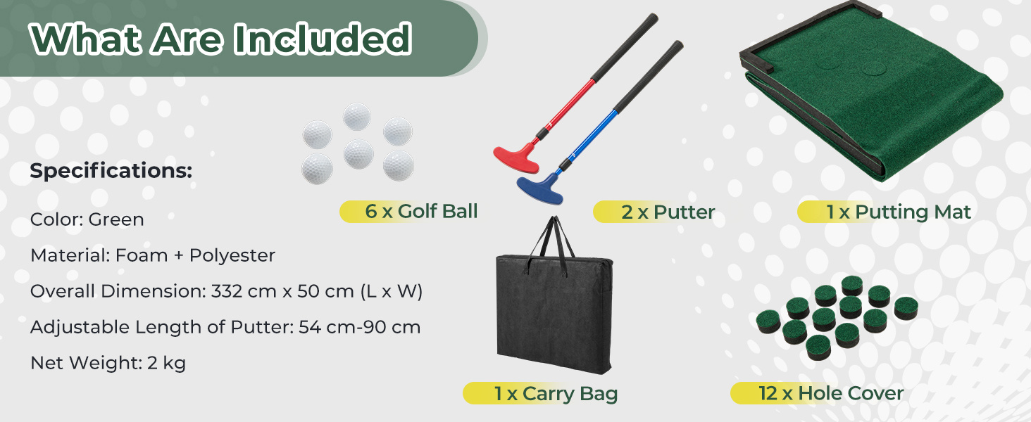 11 FT Indoor Outdoor Putting Green Mat with 2 Adjustable Putters