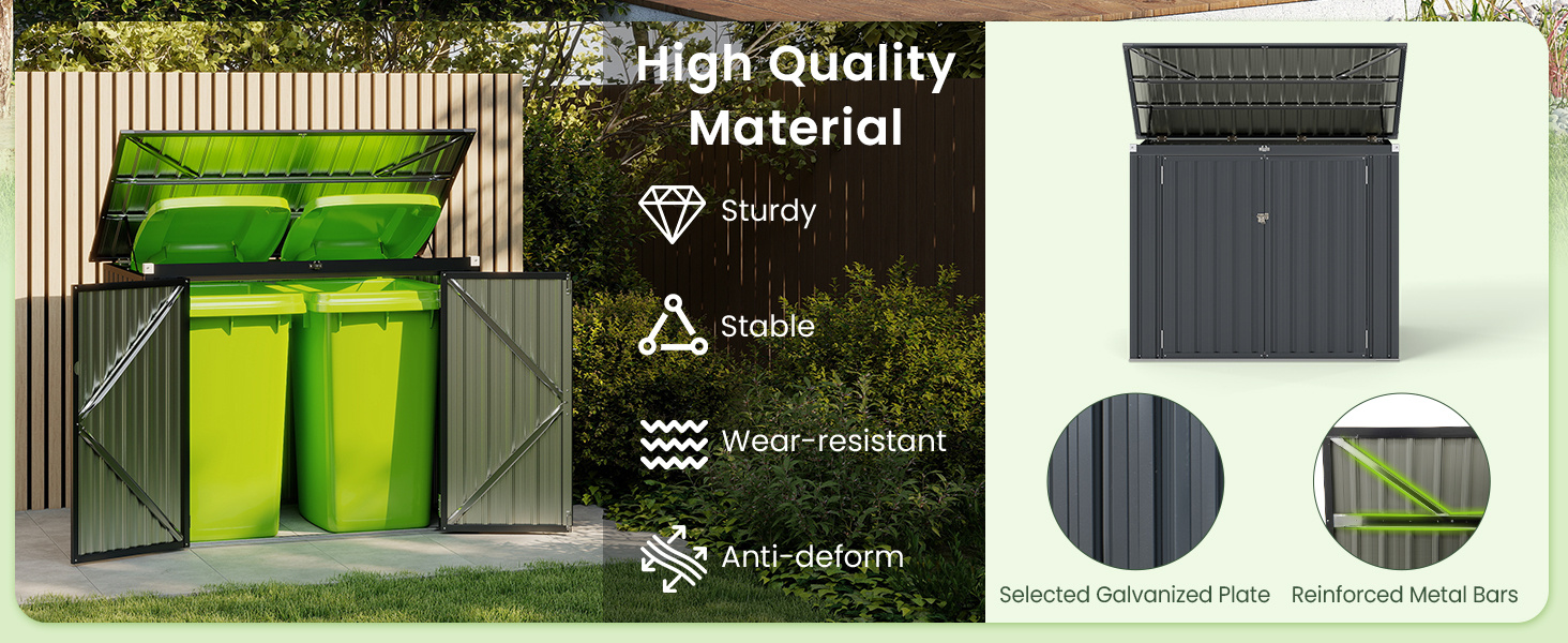 Outdoor Trash Can Storage Shed with Double Openings