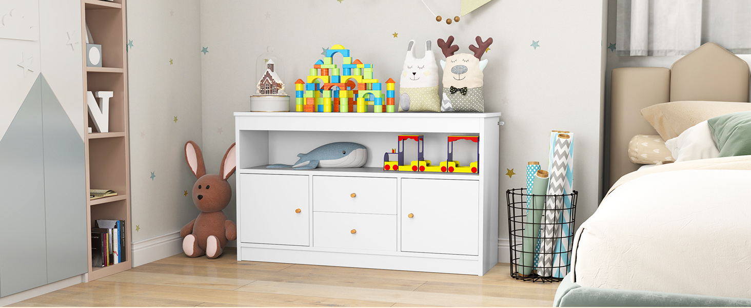 Wooden Kids Toy Children Bookshelf Storage Chest with Open Shelf