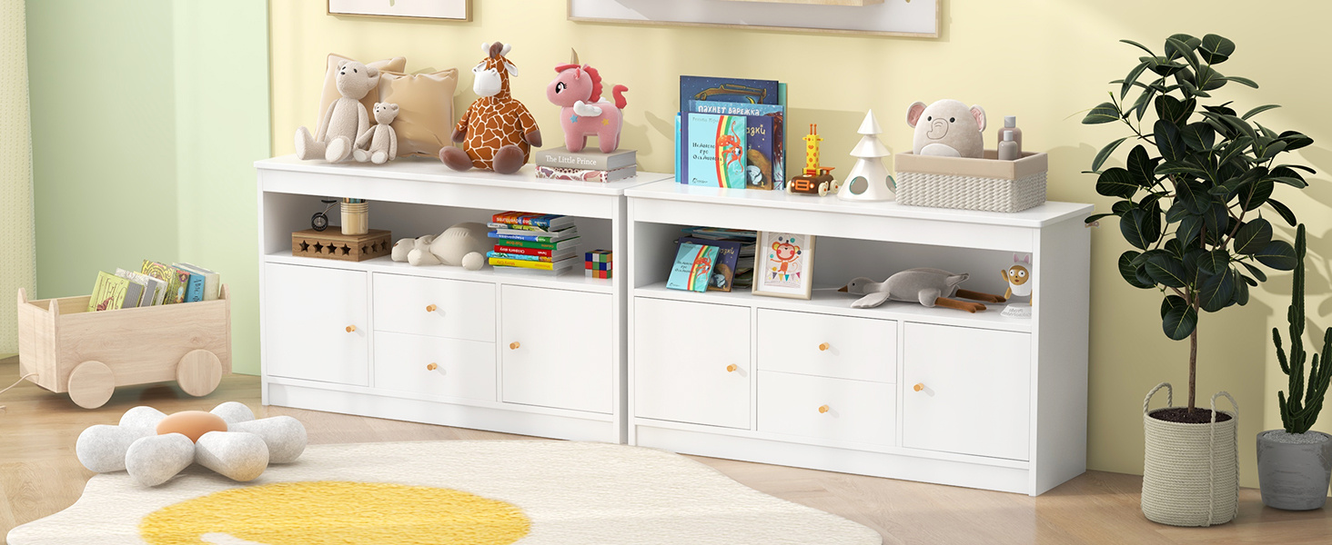 Wooden Kids Toy Children Bookshelf Storage Chest with Open Shelf