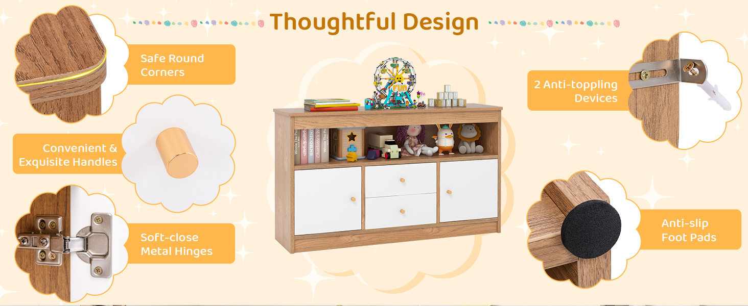 Wooden Kids Toy Children Bookshelf Storage Chest with Open Shelf