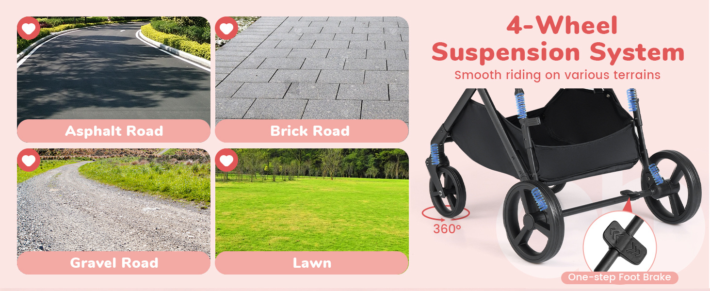 2 in 1 baby stroller with bassinet mode, adjustable canopy, and EVA all-terrain wheels for smooth rides on various.