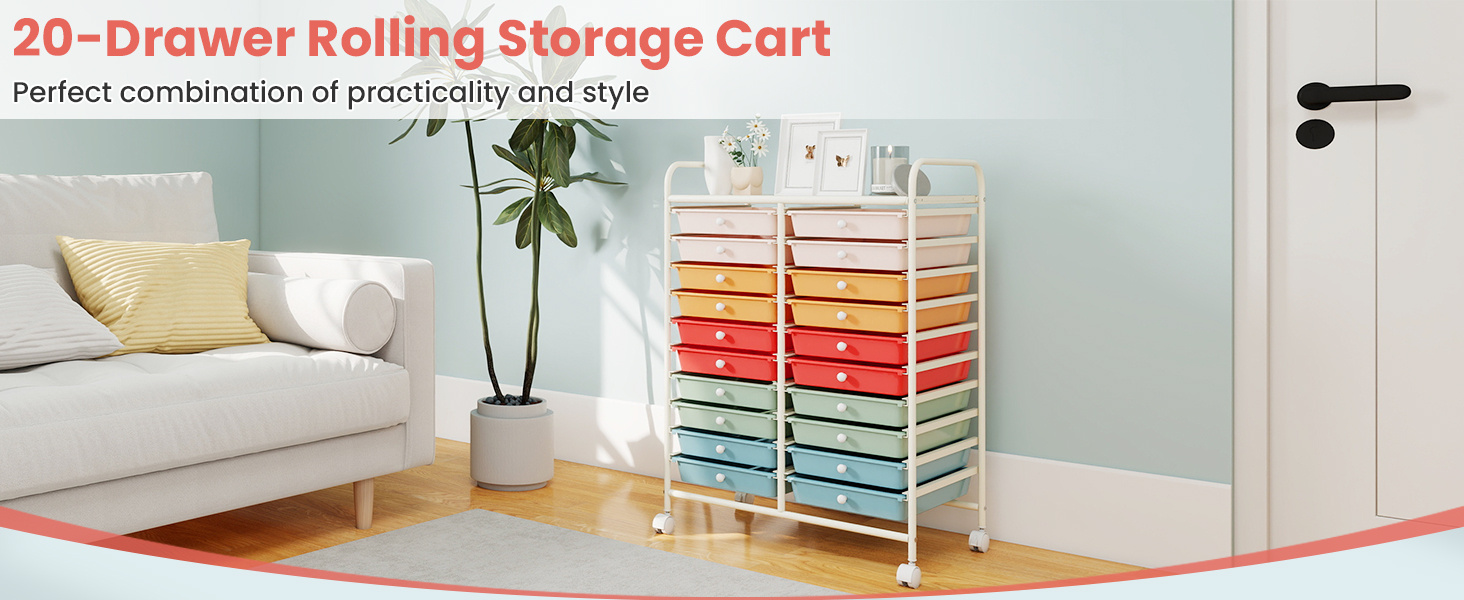 20 Drawers Storage Trolley with 4 Wheels for Beauty Salon